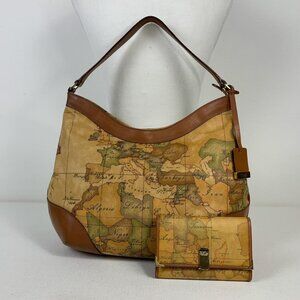 Alviero Martini 1A Classe World Map Print Large Shoulder Bag & Wallet Set